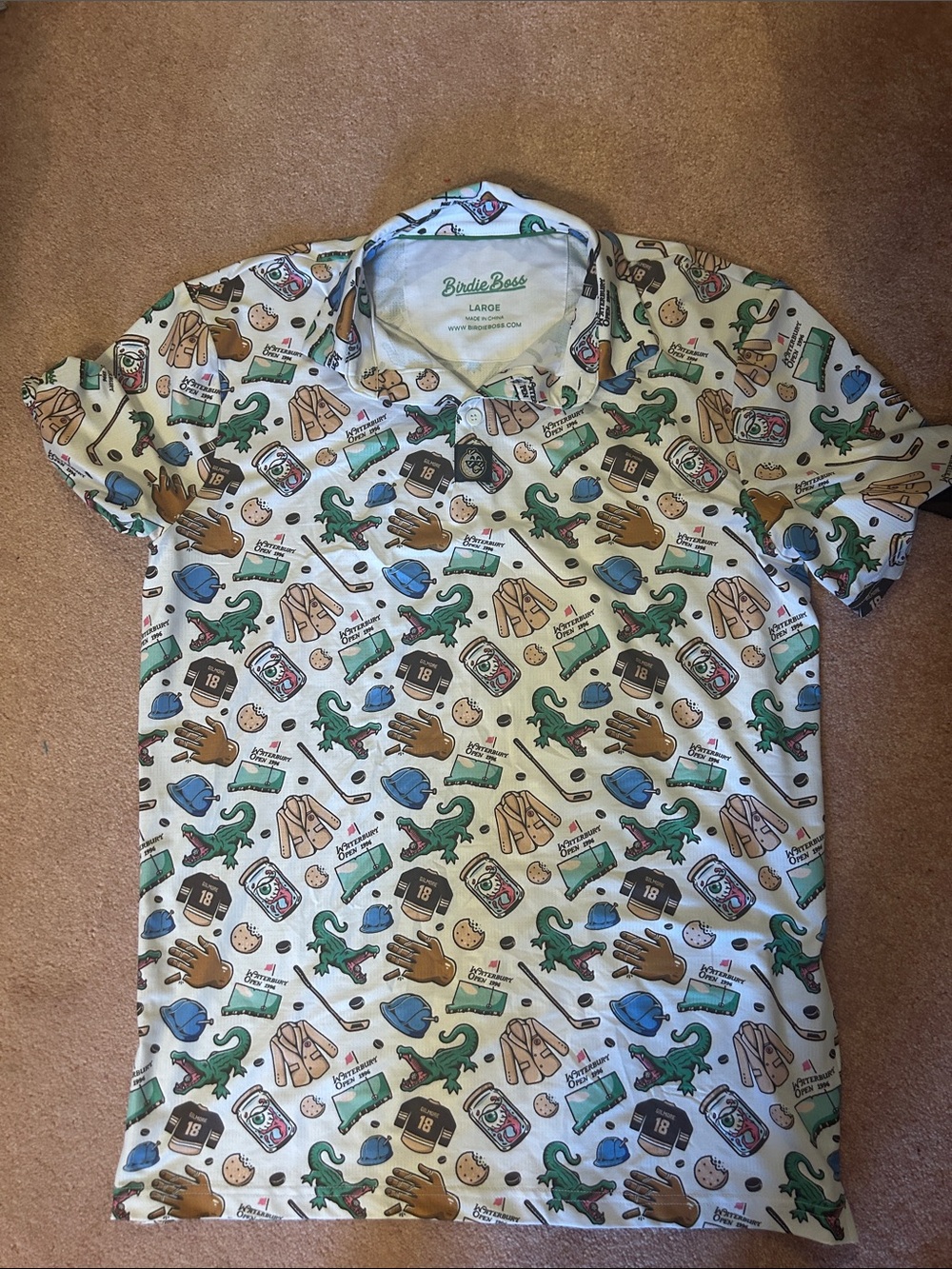 Men's Golf Print Polo in Cream